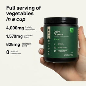 FACTOR FORM Daily Greens Poudre Super-aliment sachet ouvert avec poudre