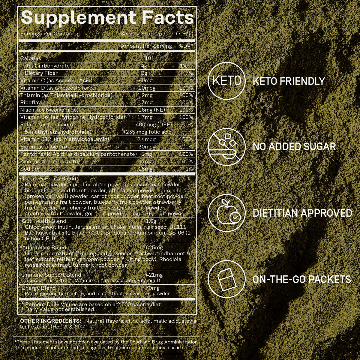 FACTOR FORM Daily Greens Poudre Super-aliment sachets en main