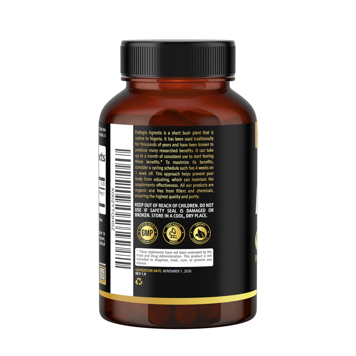 Fadogia Agrestis Earth Elixir avec un verre d'eau