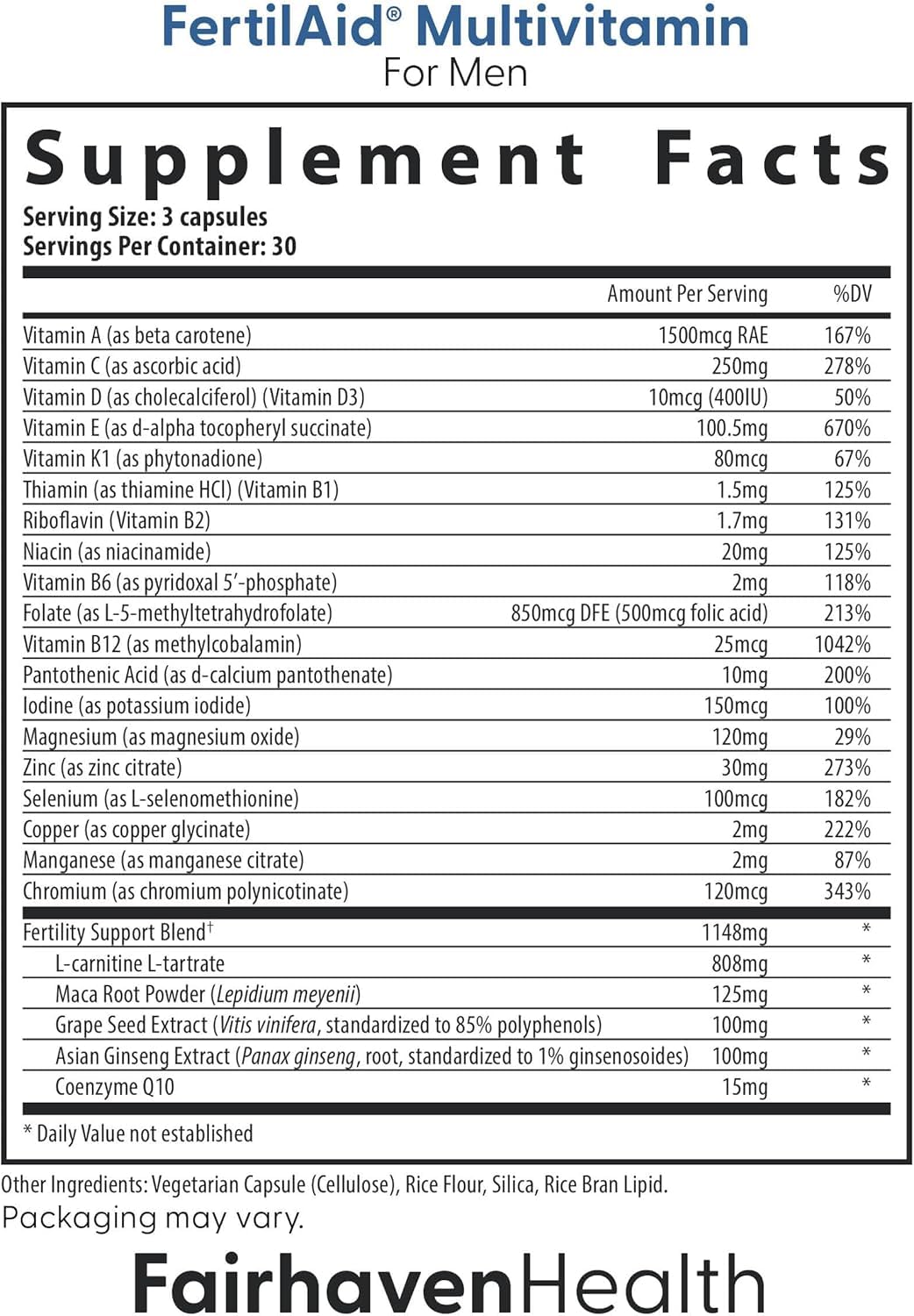 Fairhaven Health FertilAid pour Hommes 191g, côté du produit