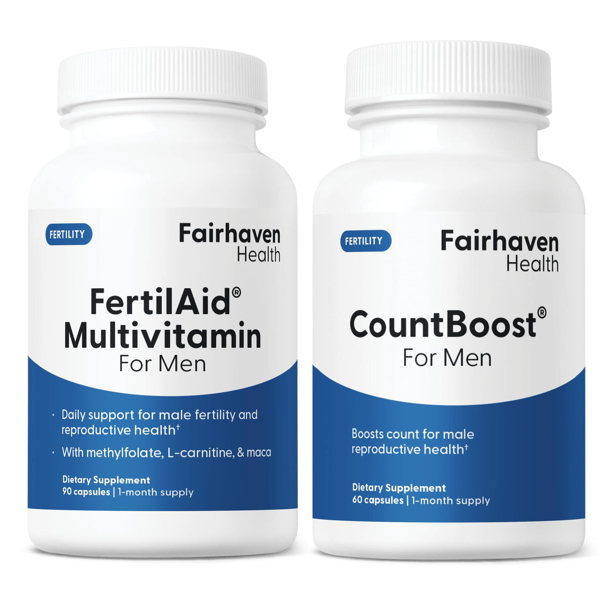 Fairhaven Health FertilAid pour Hommes et CountBoost combo packaging