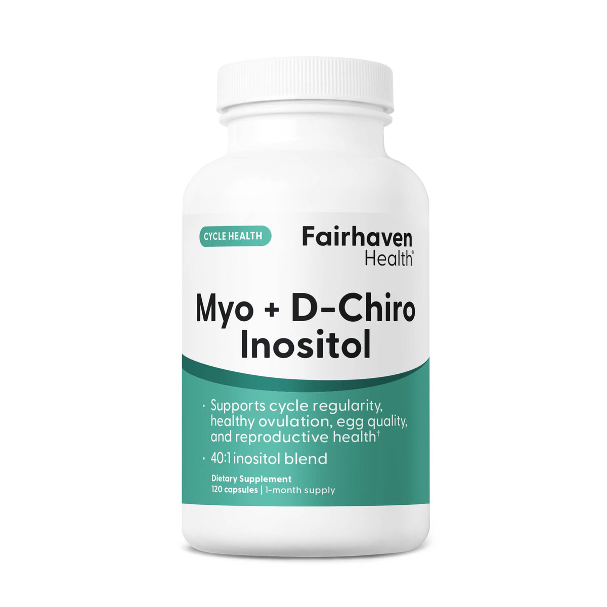 Fairhaven Health Myo-Inositol et D-Chiro Inositol 120 capsules vue de face