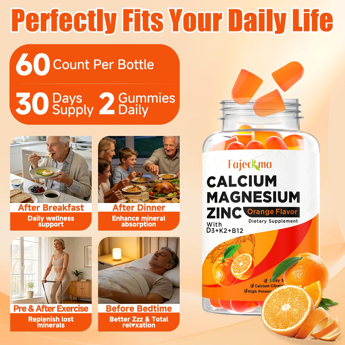 Fajeckma Gummies Calcium Magnesium Zinc on a wooden table