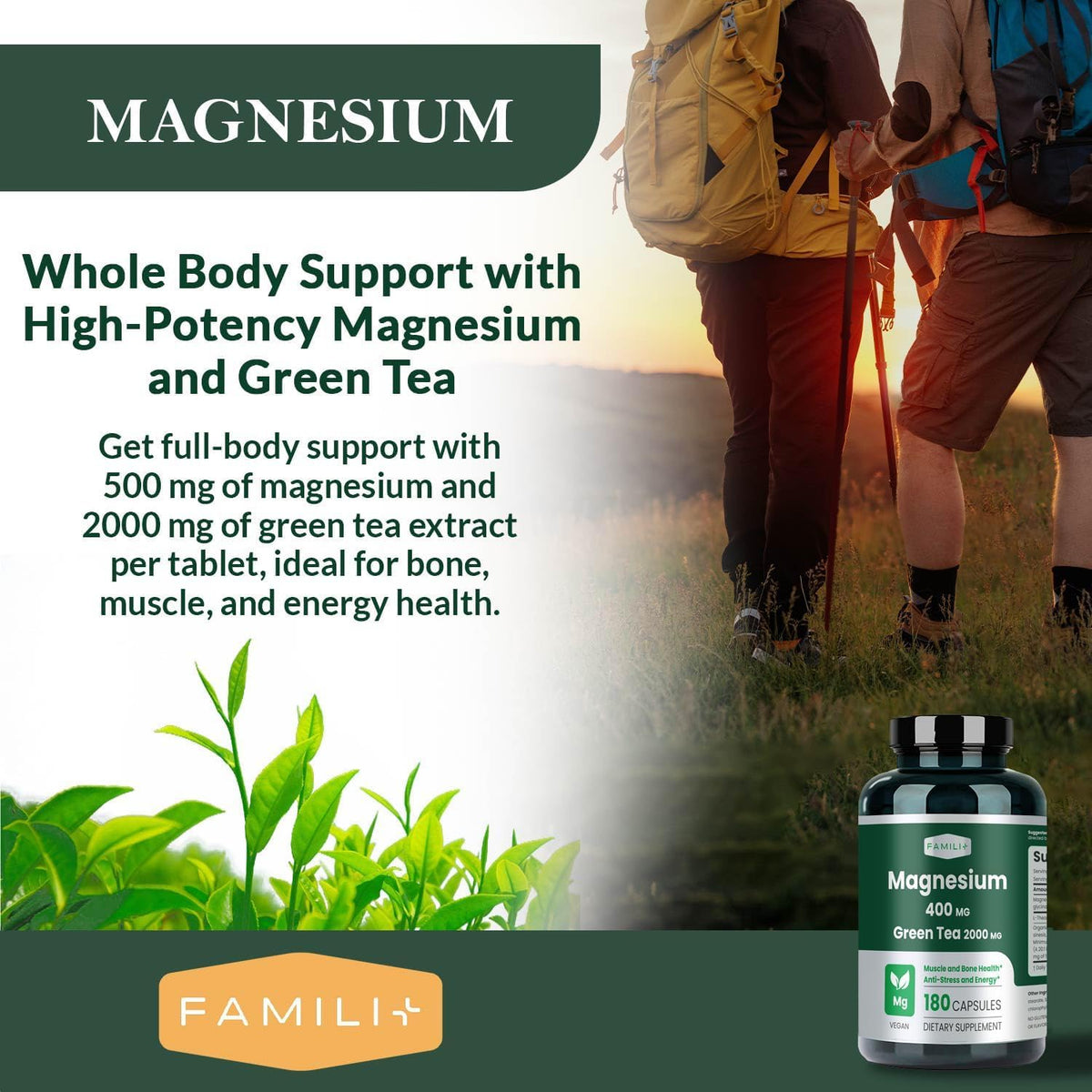 FAMILI+ Magnésium - Capsules sur une surface en bois