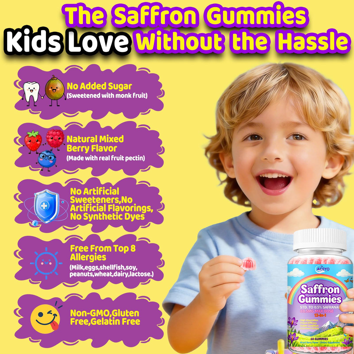 Famille heureuse prenant des Gummies de Safran ACEYO