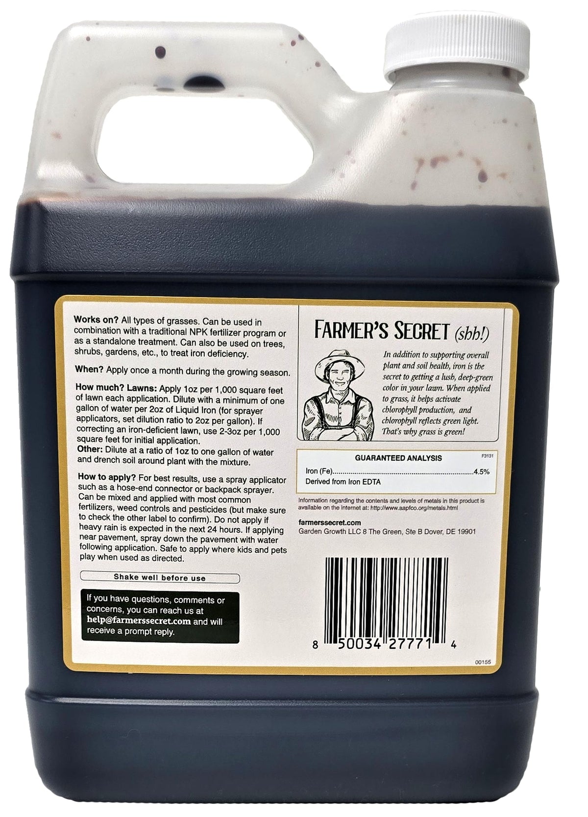 Farmer's Secret Fer Liquid 32oz étiquette et dosage recommandé
