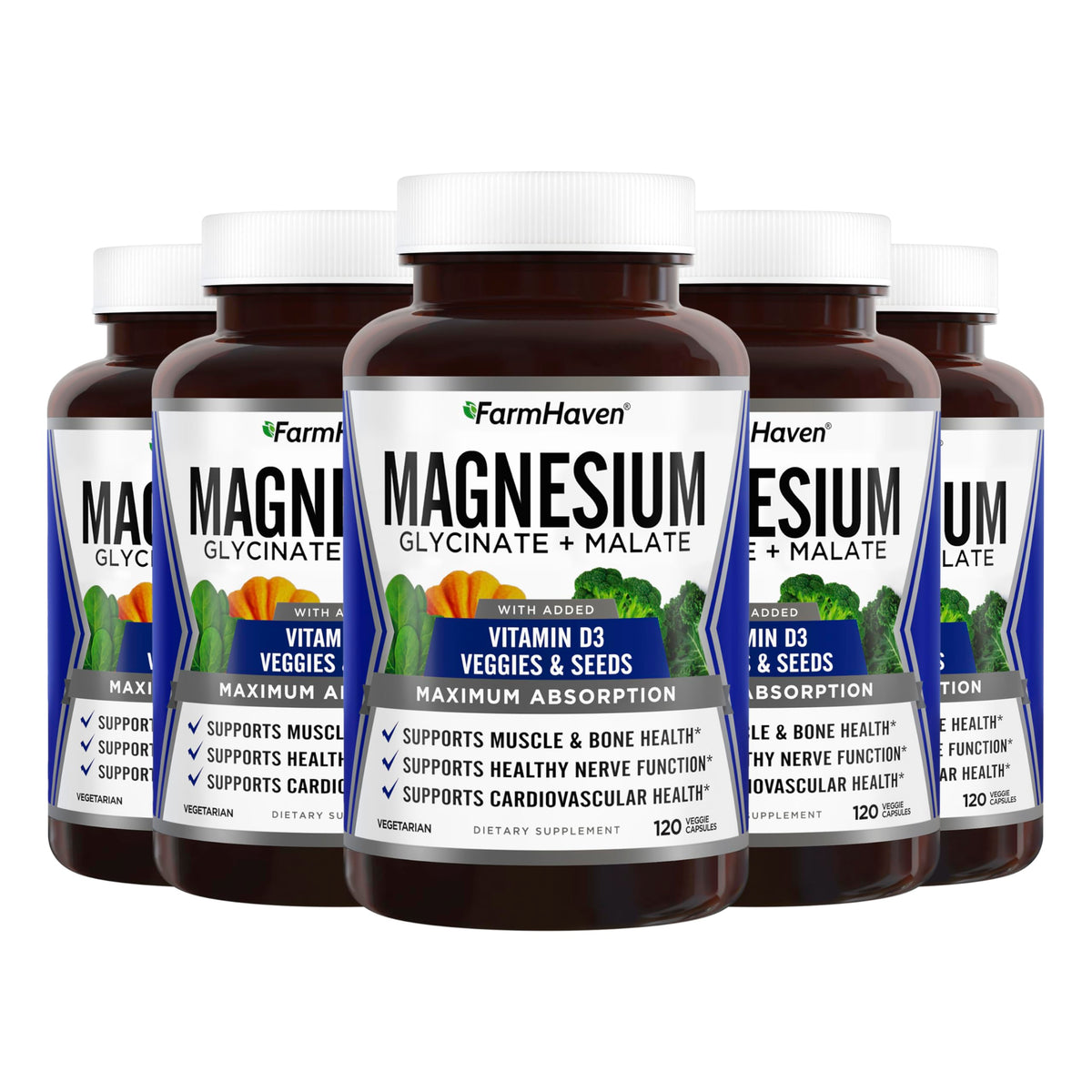 FarmHaven Complex de Glycinate et Malate de Magnésium 600 capsules vue avant