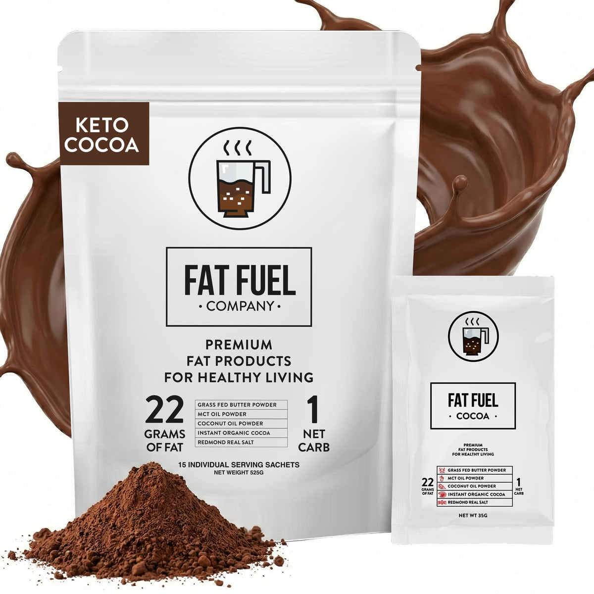 Fat Fuel Keto Cocoa 22g, mise en scène dans une cuisine