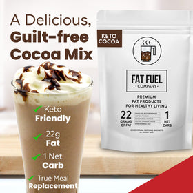 Fat Fuel Keto Cocoa 22g, poudre de cacao crue sur une cuillère