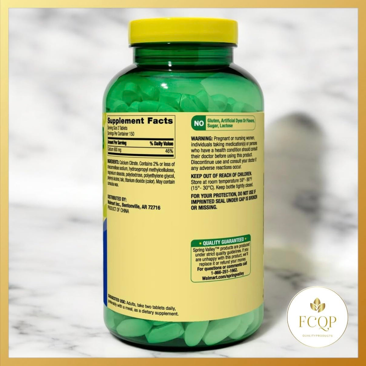 FCQP Calcium Citrate 600mg bouteille ouverte avec tablettes