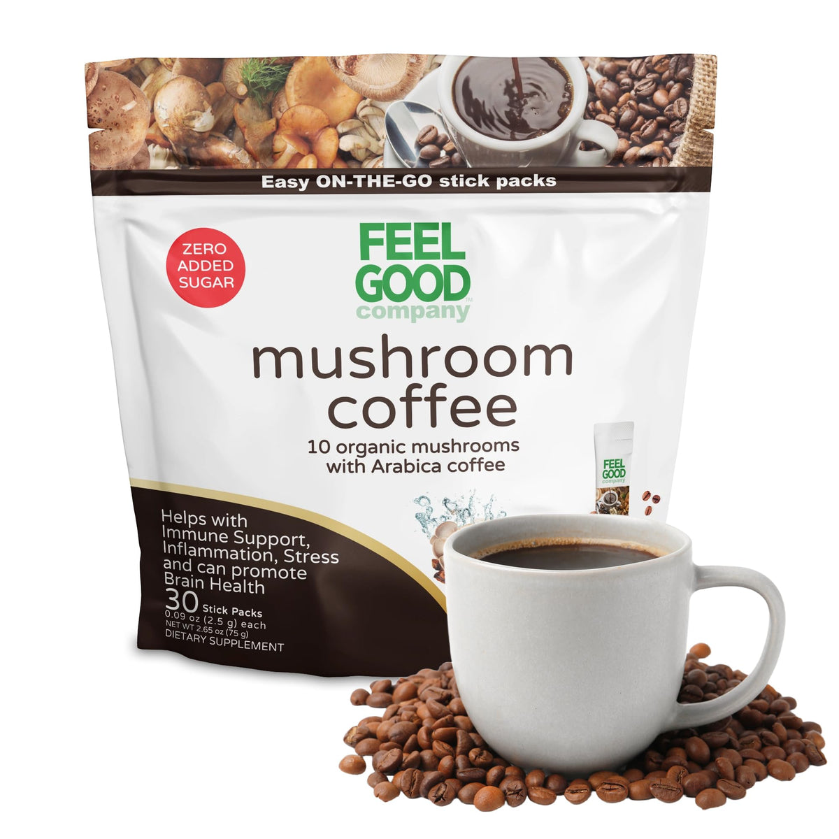 FEEL GOOD Café aux Champignons 30 stick packs en vue de face
