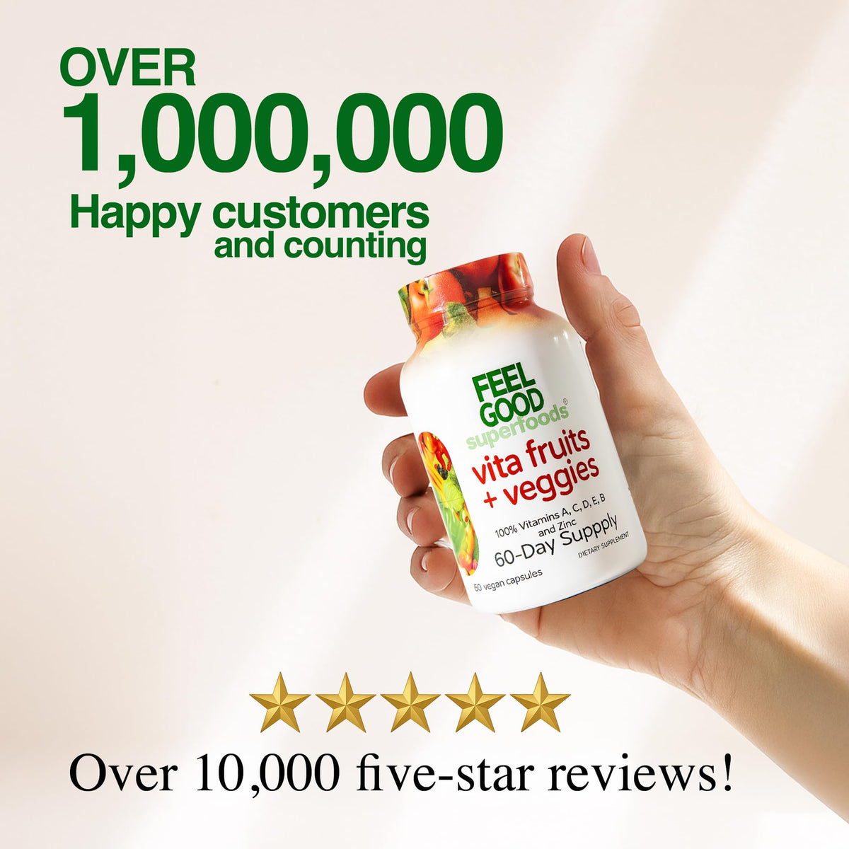 FEEL GOOD Capsules de Fruits et Légumes Bio 1000mg sur une table en bois