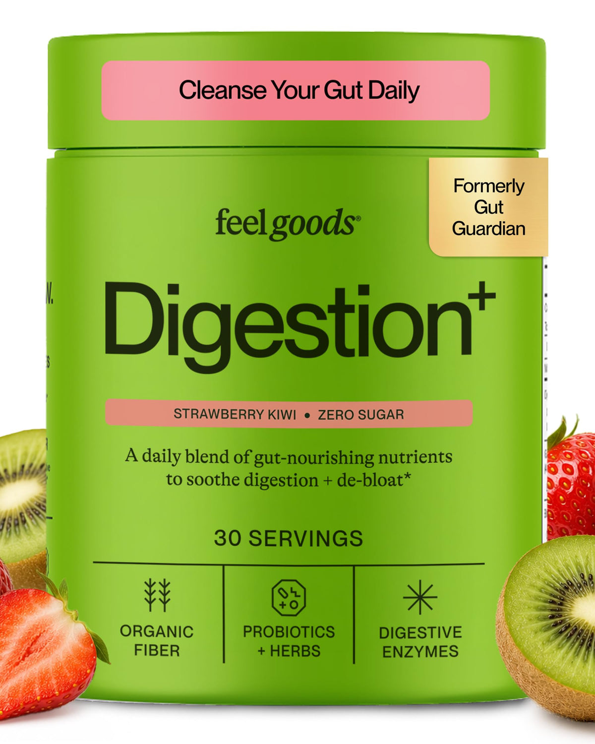 Feel Goods daily+ poudre de soutien daily saveur kiwi fraise, emballage avant