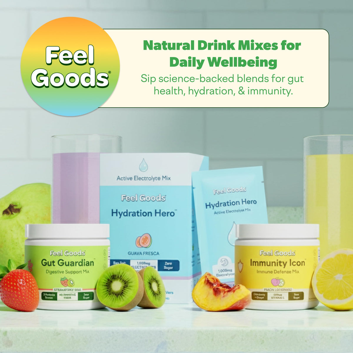 Feel Goods daily wellness Icon Poudre de Soutien 30 Servings en utilisation quotidienne