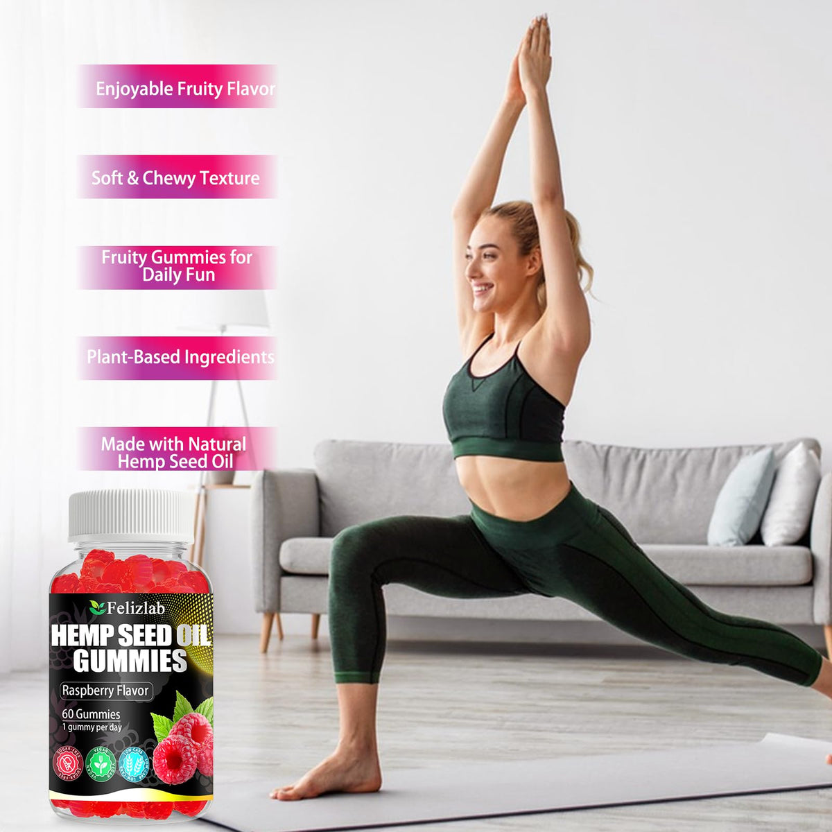Felizlab gummies saveur framboise, vue de dessus
