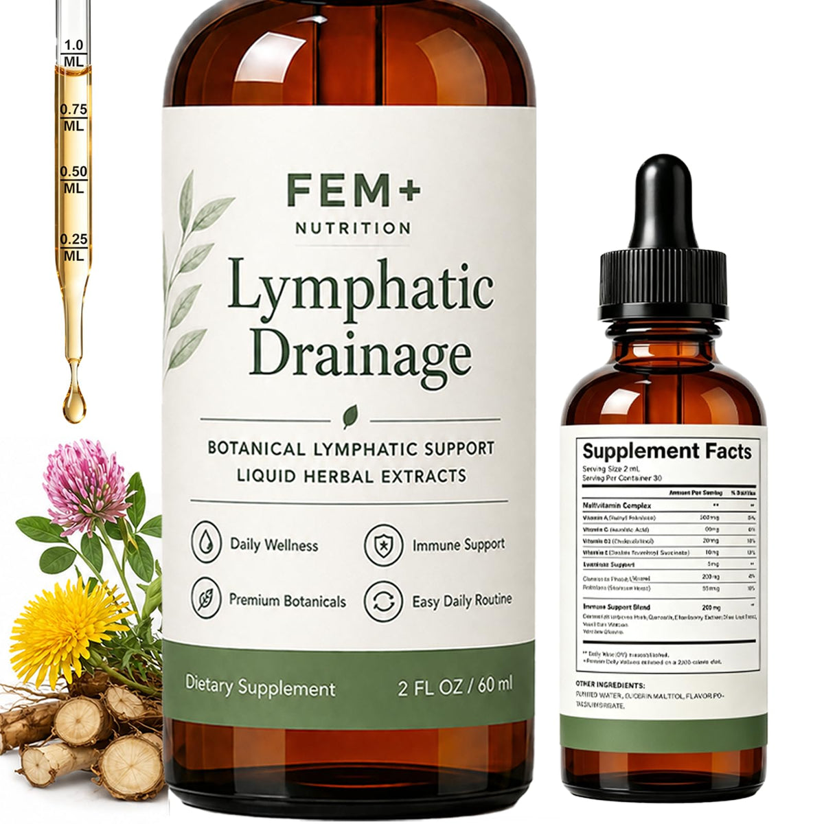 FEM+ Nutrition Gouttes de Drainage Lymphatique 1012g vue avant