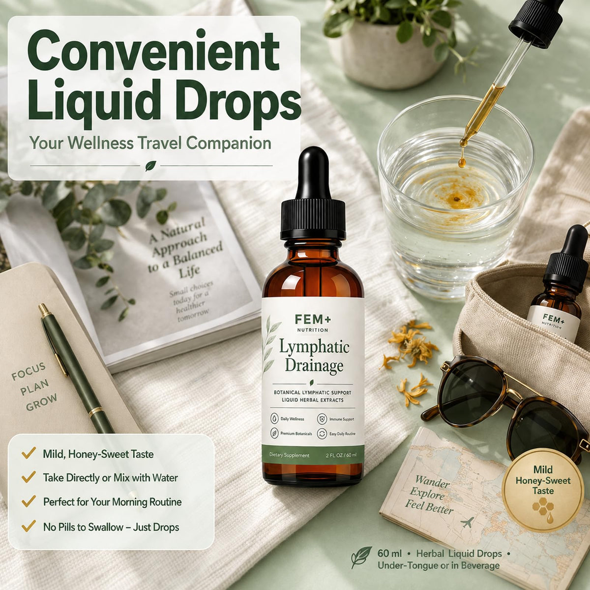 FEM+ Nutrition Gouttes de Drainage Lymphatique dans un cadre de vie