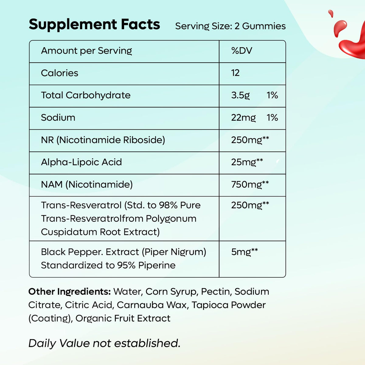 FEMGAIN Gummies NAD+ 1000MG, emballage et informations nutritionnelles