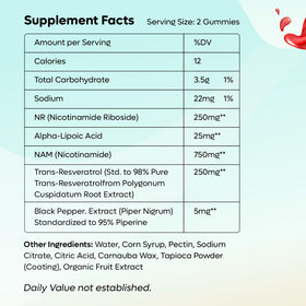 FEMGAIN Gummies NAD+ 1000MG, emballage et informations nutritionnelles