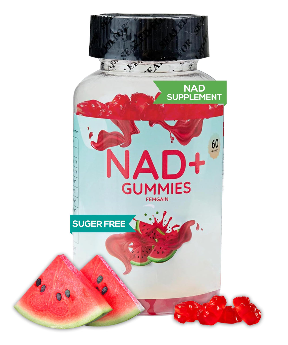 FEMGAIN Gummies NAD+ 1000MG sans sucre, saveur pastèque, vue avant