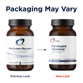FemGuard+ de Designs for Health, vue arrière du flacon