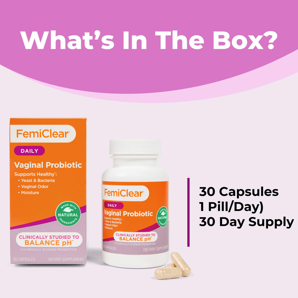 FemiClear Probiotiques Vaginales sur une table