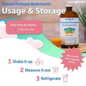 Femme utilisant les multivitamines liquides LIQUIDHEALTH dans une cuisine