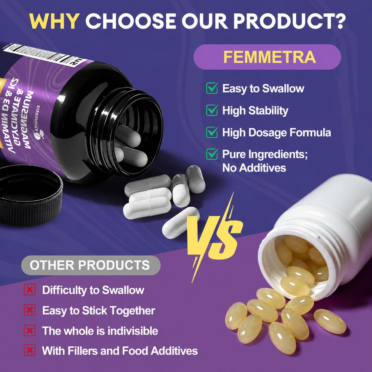 Femmetra 7-en-1 Magnésium Glycinate 600mg 120 capsules en situation