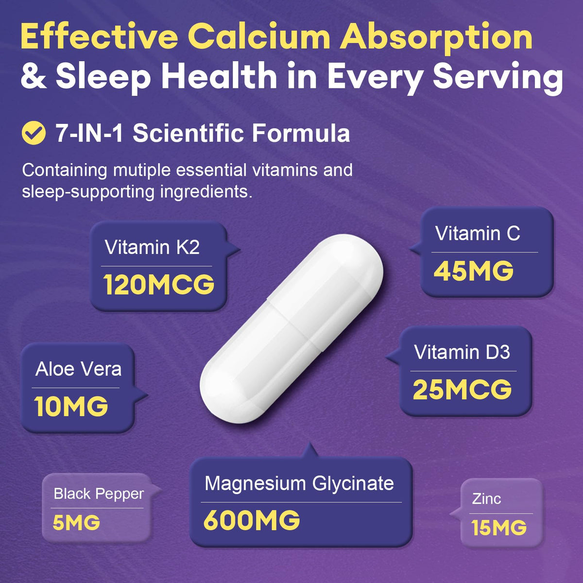 Femmetra 7-en-1 Magnésium Glycinate 600mg 120 capsules vue de côté