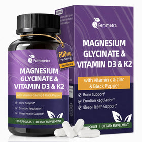 Femmetra 7-en-1 Magnésium Glycinate 600mg 120 capsules vue de face