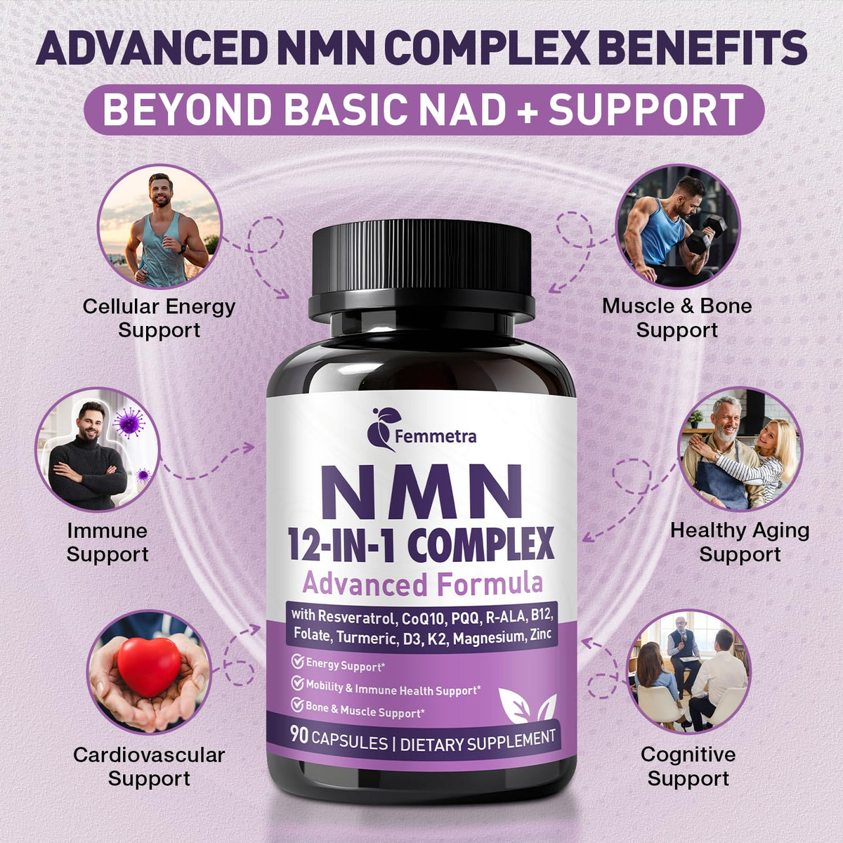 Femmetra Ultra NMN 1 000 mg capsules sur une table