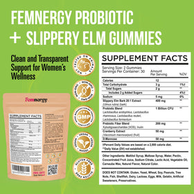 Femnergy Gummies Probiotiques Slippery Elm montrant la texture des gummies