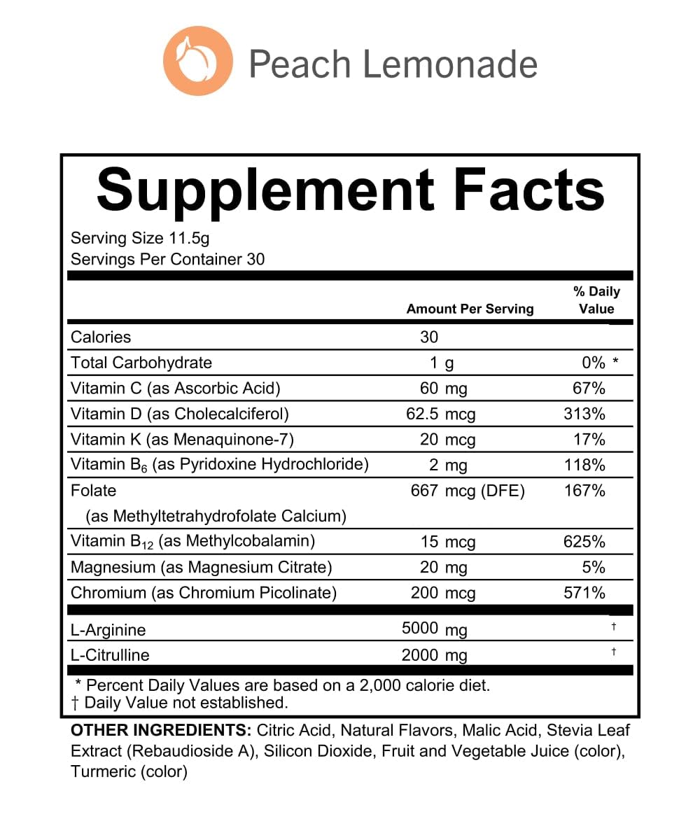 Fenix Nutrition L-Arginine Complète 5000mg Pêche Citronnade - Poudre dans un bol