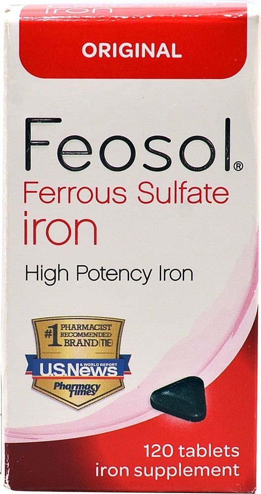 Feosol Fer Sulfate 120 comprimés, boîte vue de face