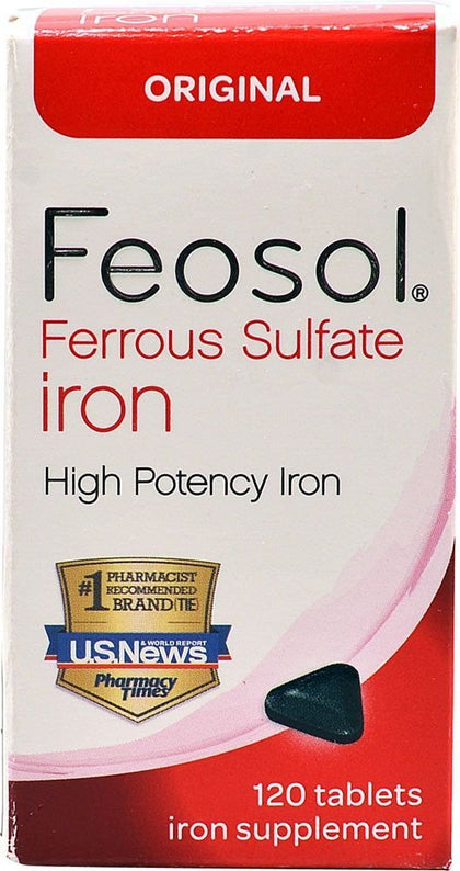 Feosol Fer Sulfate 120 comprimés, boîte vue de face
