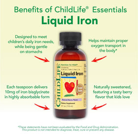 Fer Liquide CHILDLIFE ESSENTIALS 120ml posé sur un comptoir