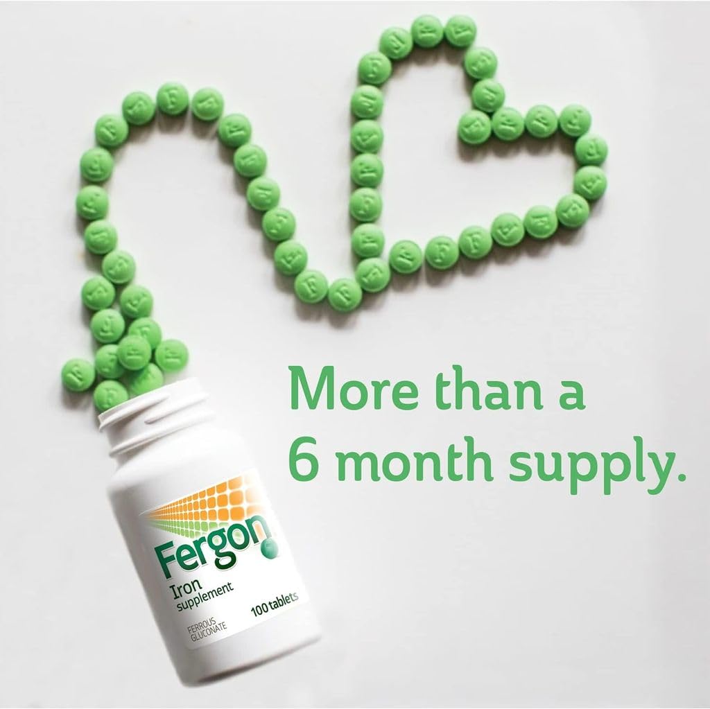 Fergon Fer Gluconate 27 mg comprimés sur une surface