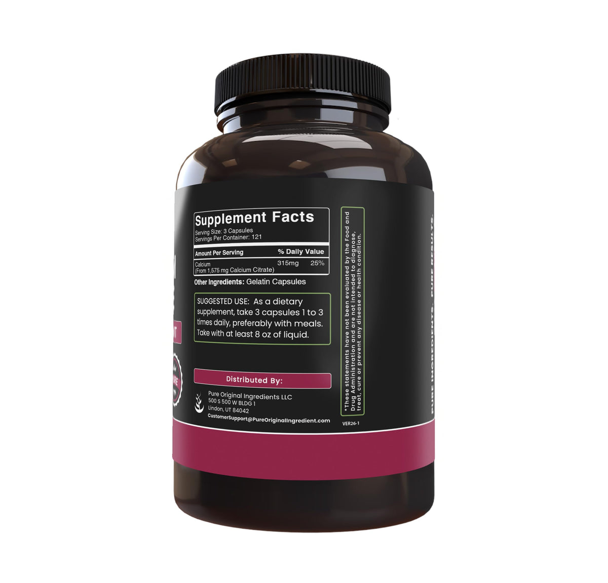 Fermeture des Capsules de Citrate de Calcium Pure Original Ingredients