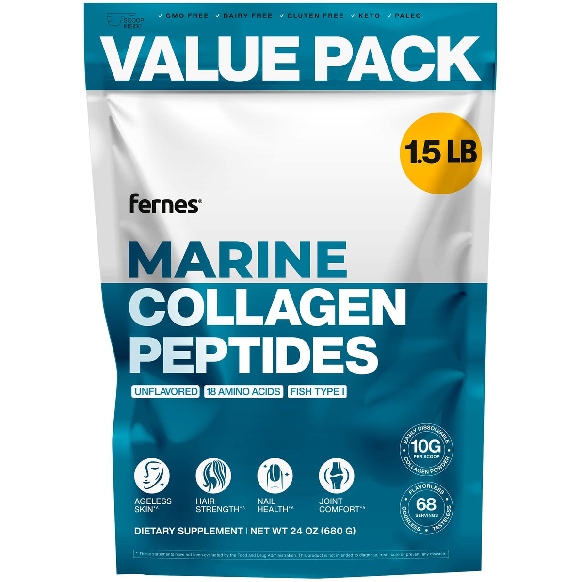 Fernes Poudre de Collagène Marin Peptan 1,5 LB emballage avant