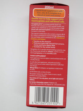 Feroglobin Vitabiotics 200ml étiquette avec informations nutritionnelles