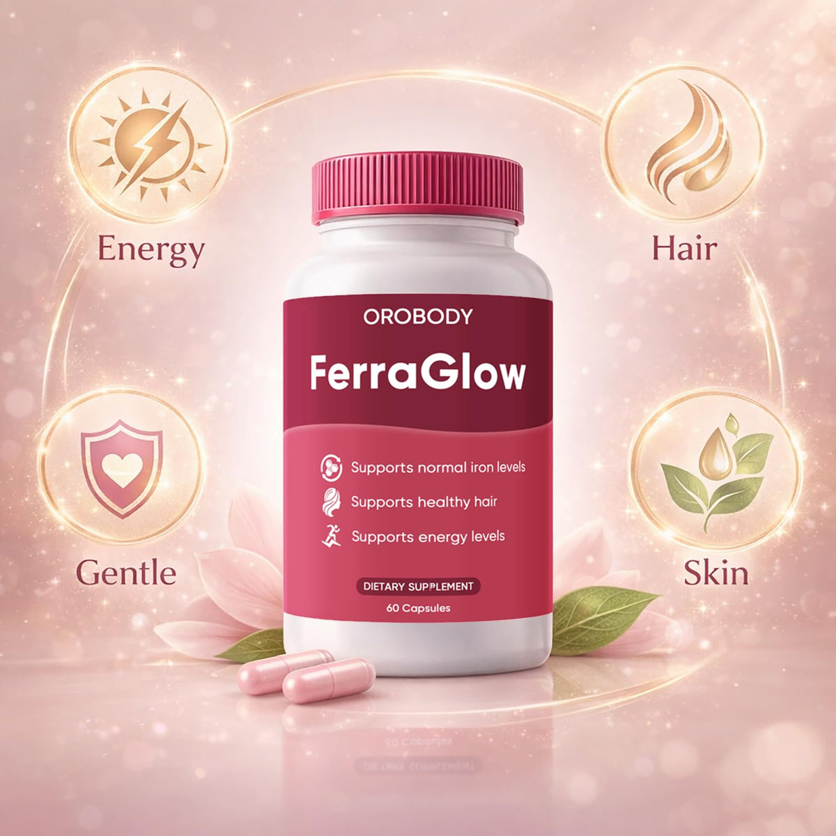 FERRAGLOW Complément Alimentaire Fer Bisglycinate 60 Capsules avec étiquette