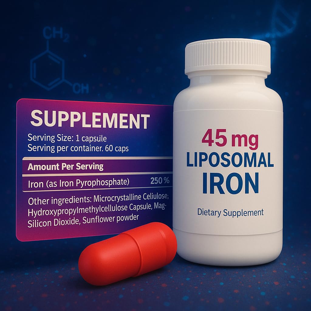 Ferrosom Max Complément Alimentaire Fer Liposomal 60 Capsules avec étiquette détaillée