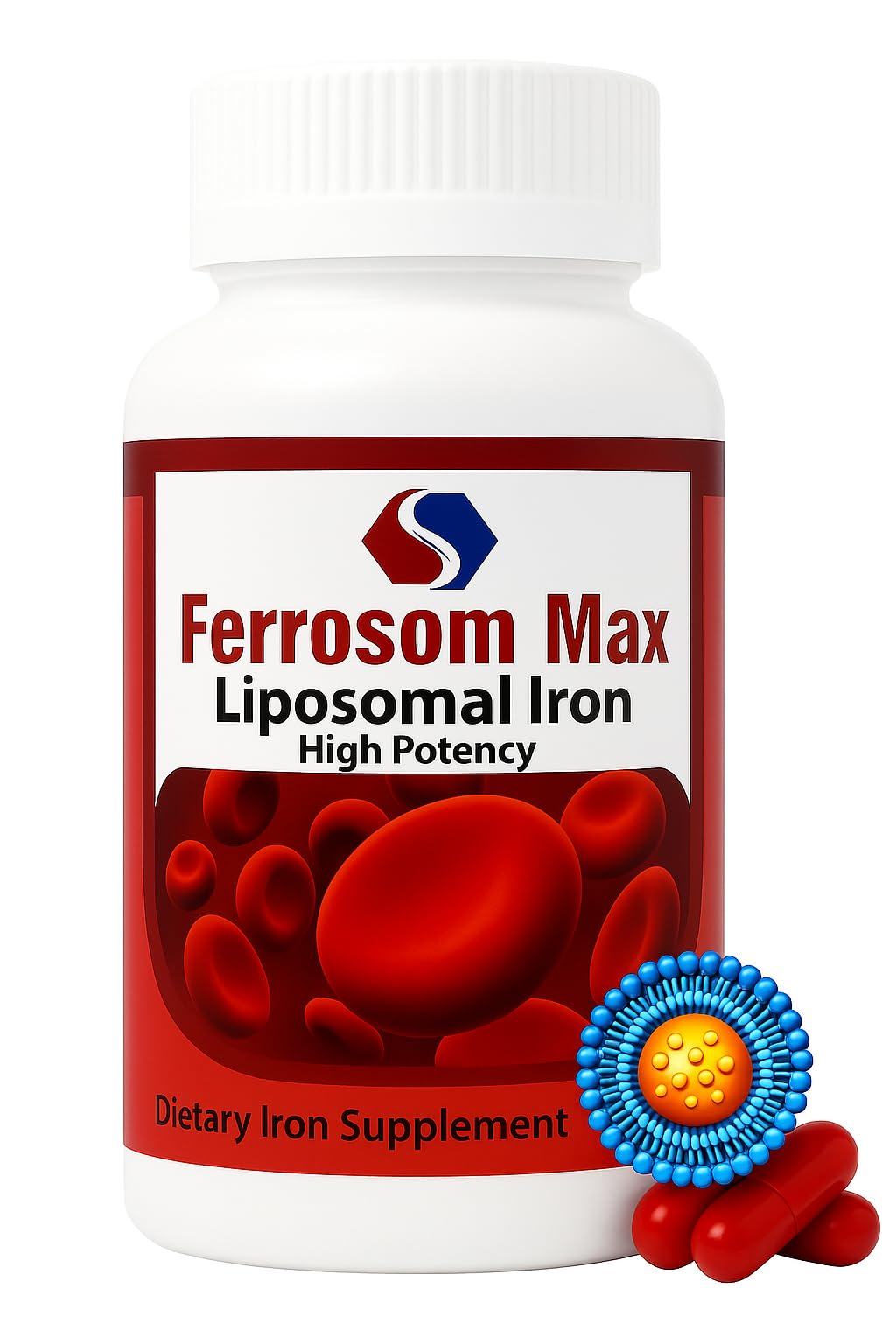Ferrosom Max Complément Alimentaire Fer Liposomal 60 Capsules vue de face