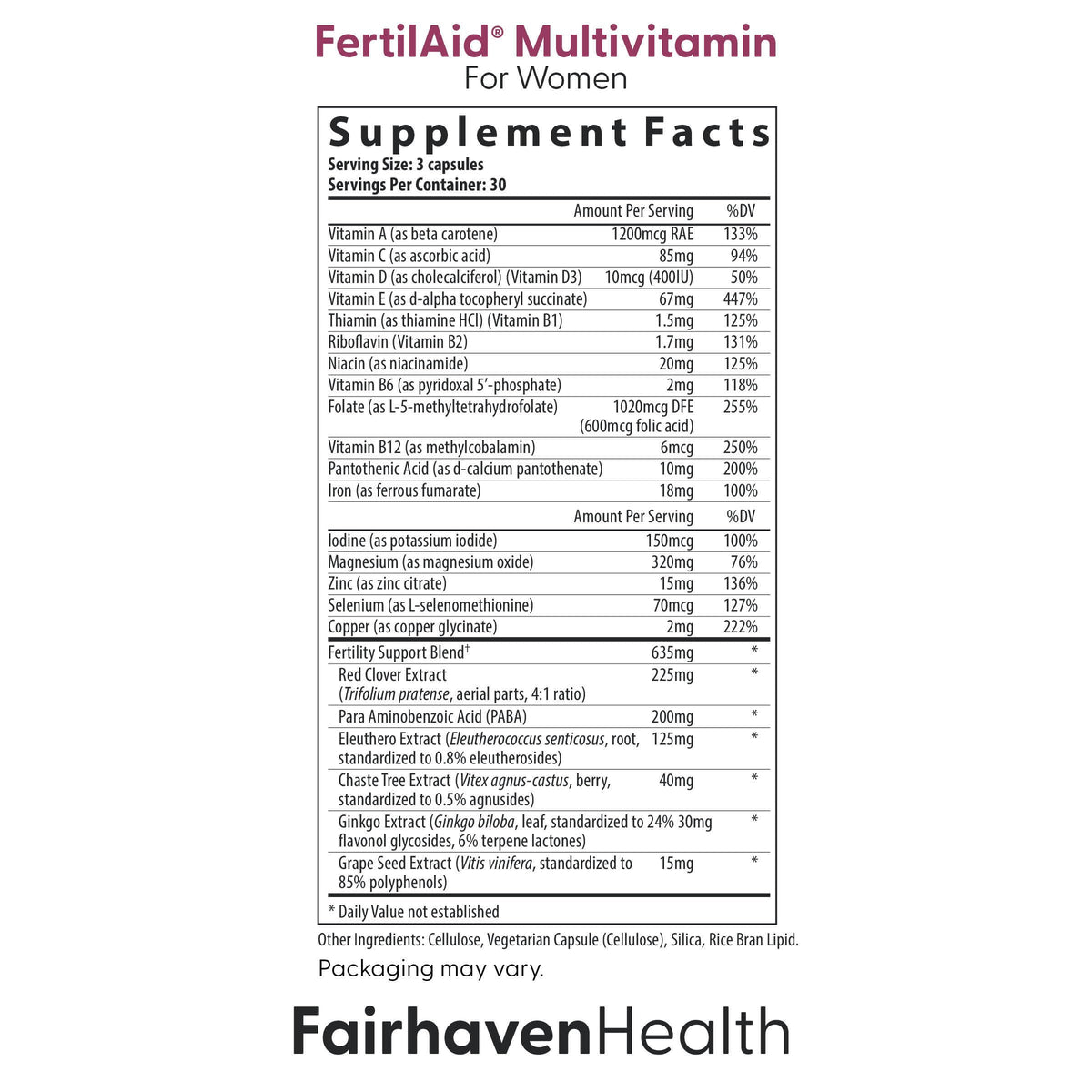 FertilAid pour Femmes, vue de côté de l'emballage