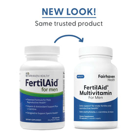 FertilAid pour Hommes, flacon sur une table avec lumière naturelle
