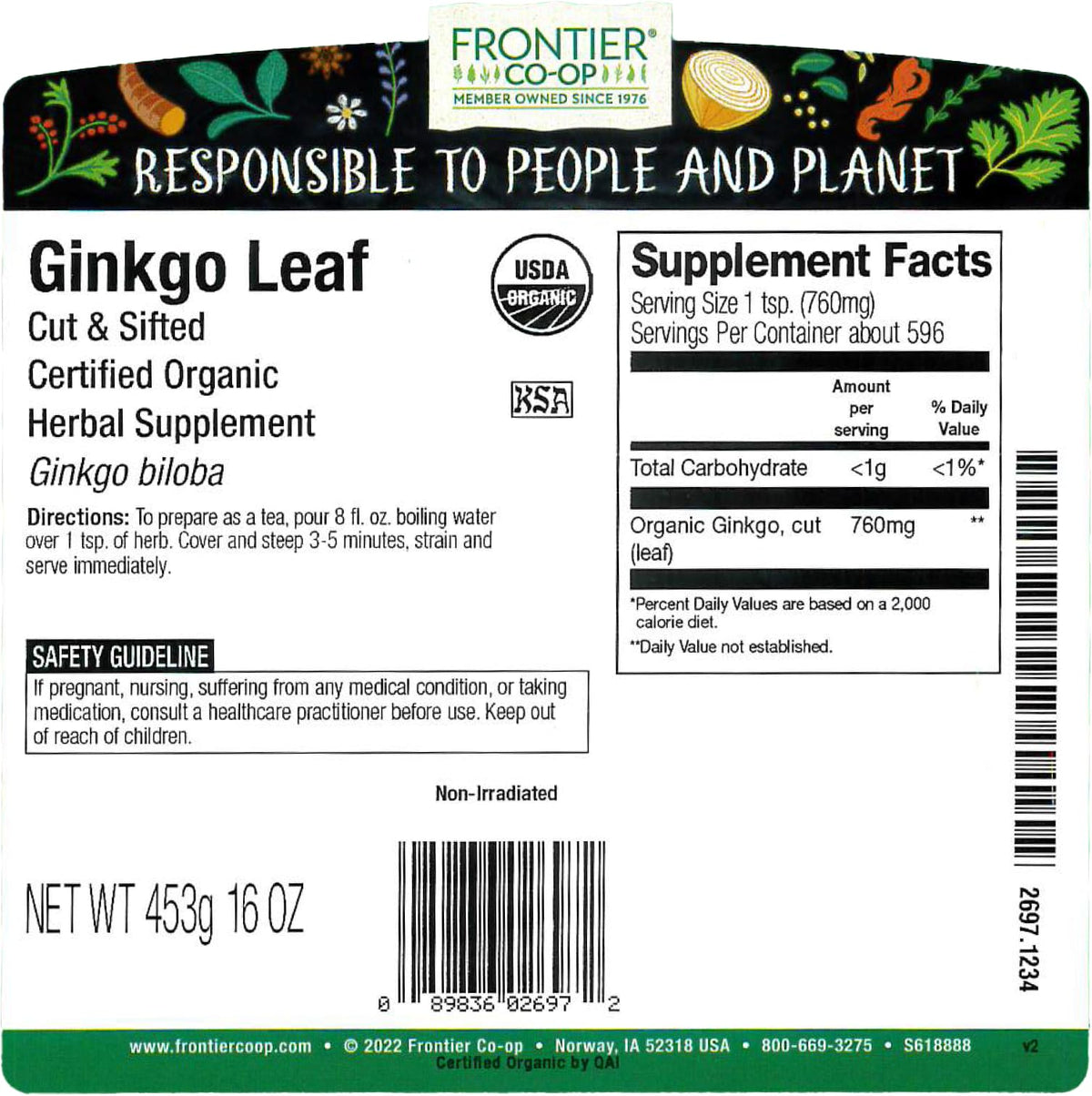 Feuille de ginkgo bio coupée et tamisée pour infusion