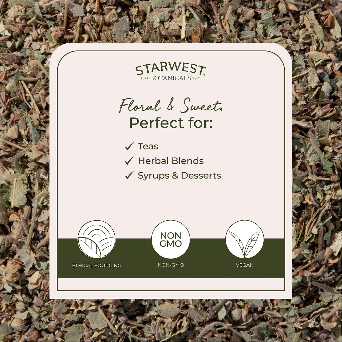 Feuilles de tilleul bio Starwest Botanicals en gros plan