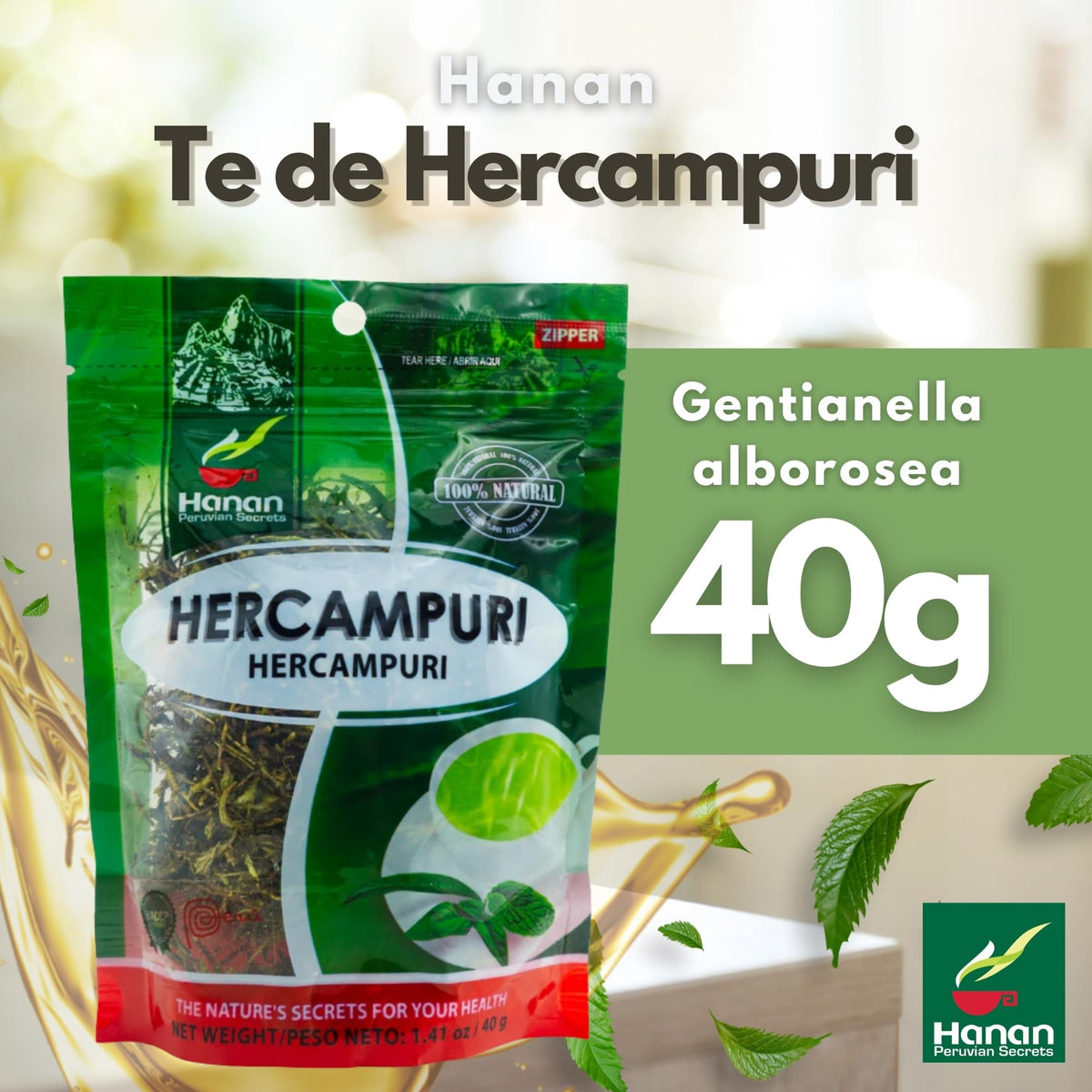 Feuilles sèches d'Hercampuri dans le sachet