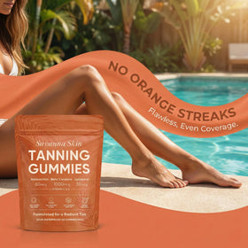 Fibosara Gummies de Bronzage Savanna, gummies avec des fruits frais en arrière-plan