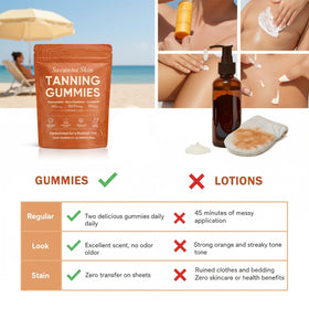 Fibosara Gummies de Bronzage Savanna, gummies sur une surface en bois